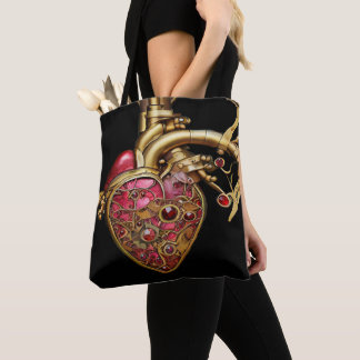 Tote Bag Steampunk Coeur Anatomique rubis et engrenages