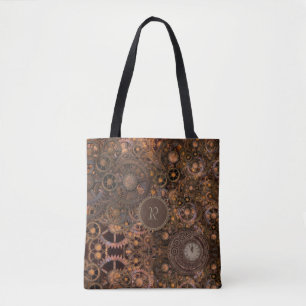 Tote Bag Steampunk Gears Monogrammé
