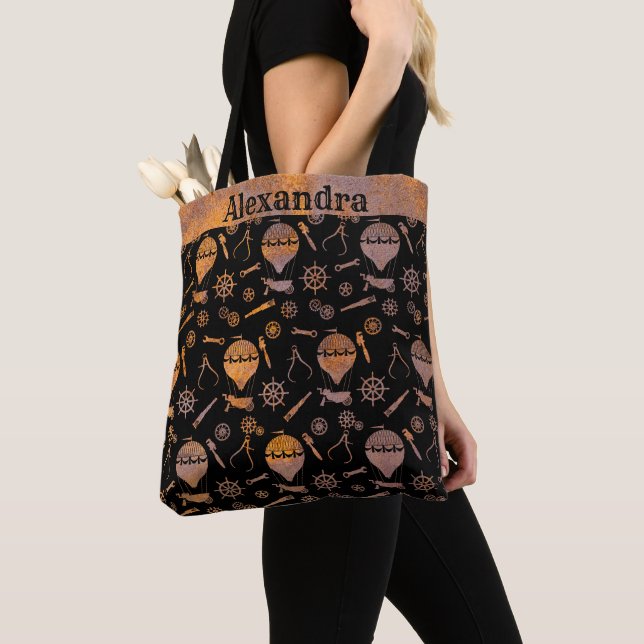 Tote Bag Steampunk Rusty Hot Air Ballots Nom personnalisé (De près)
