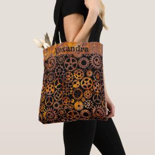 Tote Bag Steampunk Super Colorée Rousty Gears Nom personnal