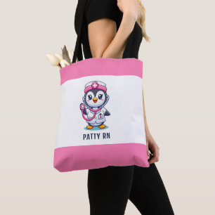 Tote Bag Stethoscope rose Infirmier pinguin mignon personna