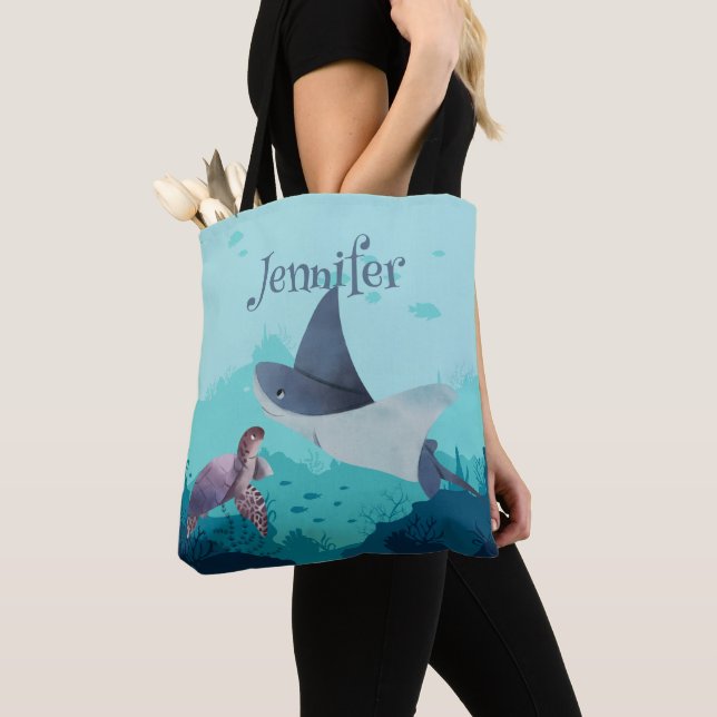 Tote Bag Stingray personnalisé et tortue sous la mer (De près)