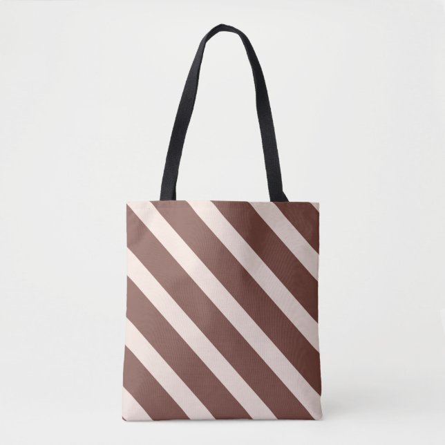 Tote Bag Stripes design chocolat naturel brun rose pâle (Devant)
