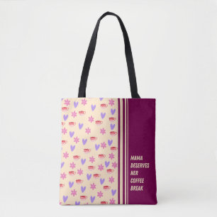 Tote Bag Stripes Feminine Mama Coffee Break Art