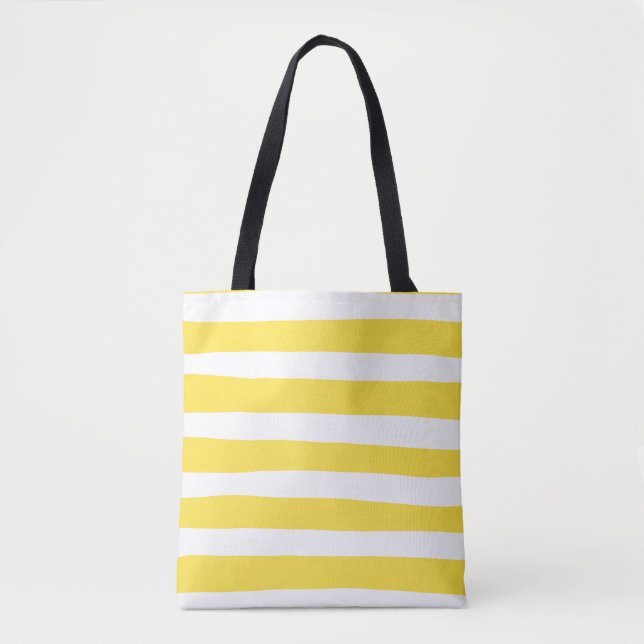 Tote Bag Stripes inégales - Citron jaune et blanc (Devant)