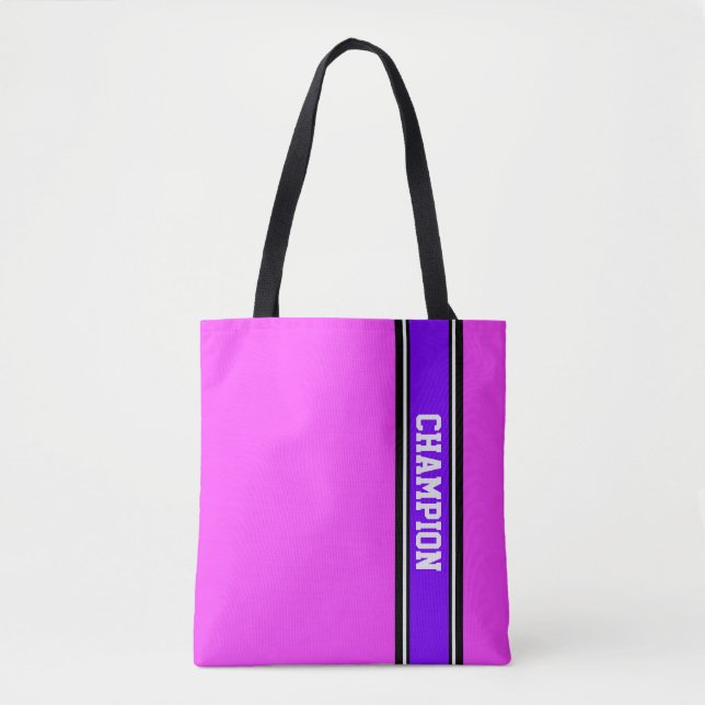 Tote Bag STRIPES SPORTIVES - violet, noir, blanc (Devant)