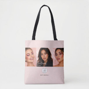 Tote Bag Studio de Maquillage Photo Logo Script Rose Éclair
