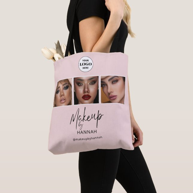 Tote Bag Studio de Maquillage Photo Logo Script Rose Pâle (De près)
