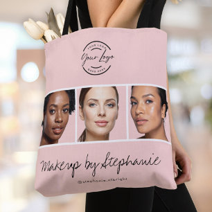 Tote Bag Studio de Maquillage Photo Logo Script Rose Pâle