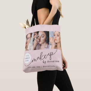 Tote Bag Studio de Maquillage Photo Logo Script Rose Pâle