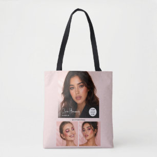 Tote Bag Studio de Maquillage Photo Logo Script Rose Pâle
