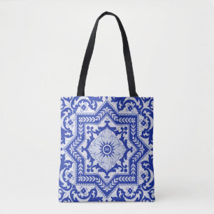 Tote Bag Style azulejo en céramique craquée bleue Azulejo V