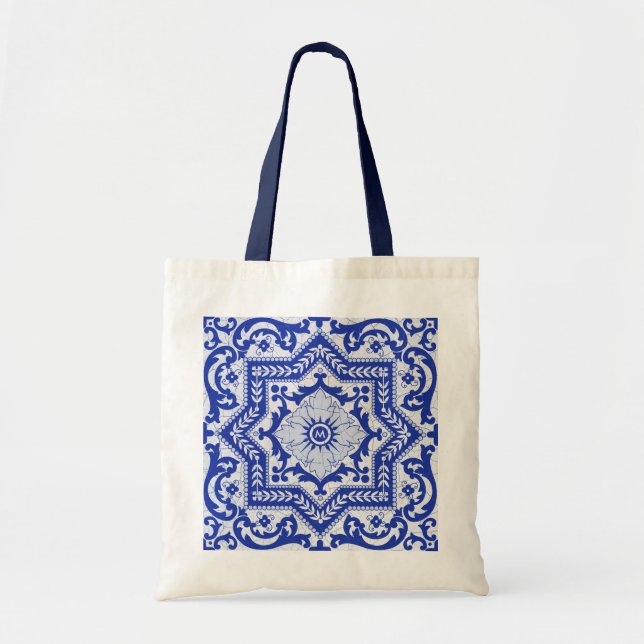 Tote Bag Style azulejo en céramique craquée bleue Azulejo V (Devant)