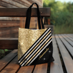 Tote Bag Style Crystal Gold et noir Personnalisé