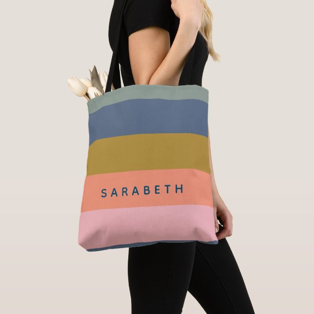 Tote Bag Stylé de rayures modernes dans de jolies tons de t (De près)