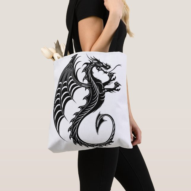 Tote Bag Style de tatouage en forme de dragon noir (De près)