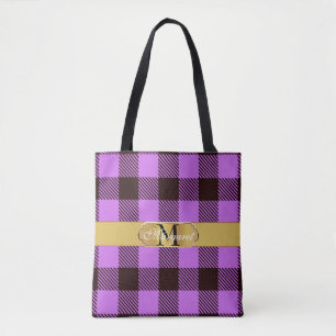 Tote Bag Style Golden Stripe Tartan Mariage personnalisé