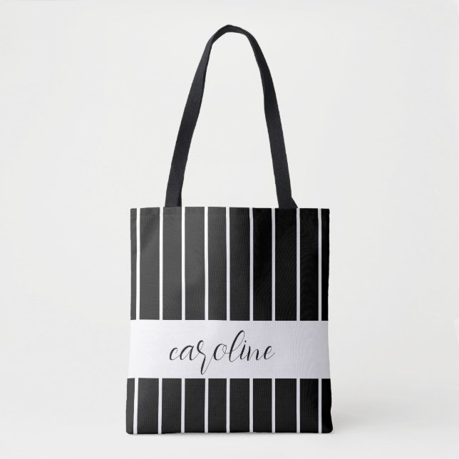 Tote Bag Style noir et blanc rayé (Devant)