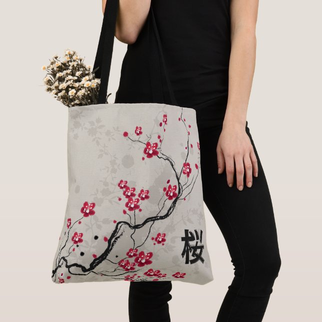Tote Bag Style oriental Sakura Cherry Blossom Art (De près)