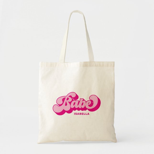 Tote Bag Style rétro Chaud rose Babe Bridesmaid Personnalis (Devant)