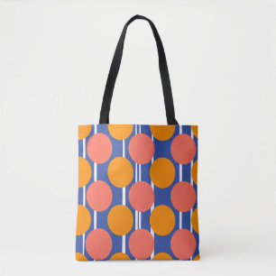 Tote Bag Style Rétro Milieu de Siècle Orange Bleu à Points