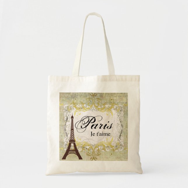 Tote Bag Style romantique de cru de ~ de t'aime de Paris Je (Devant)