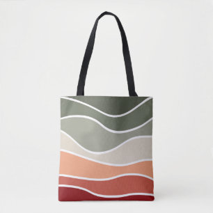 Tote Bag Style vert et rouge rétro vagues design