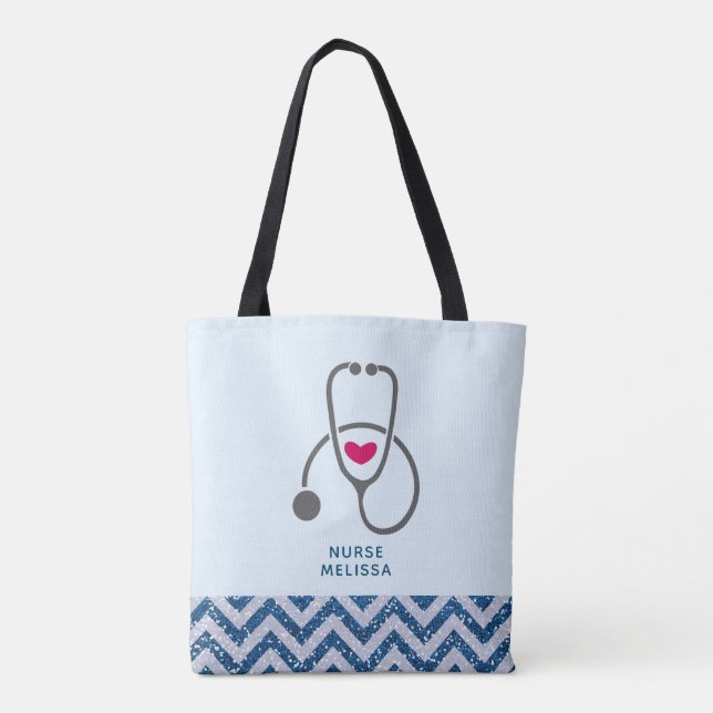 Tote Bag Stylish Grey Nursing Stethoscope Illustration (Dos)