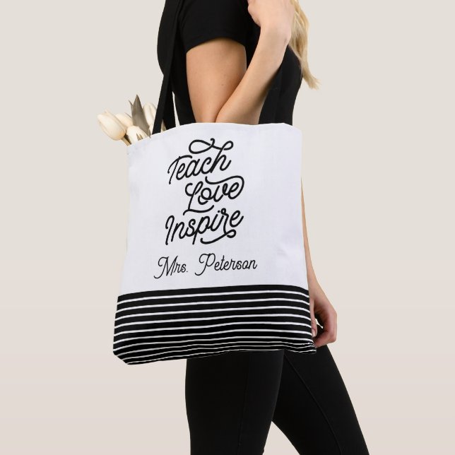 Tote Bag Stylish Script Teach Love Inspire Teacher (De près)