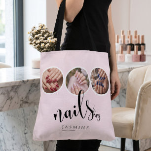 Tote Bag Styliste Ongulaire Rose Pâle Élégant 3 Photos 