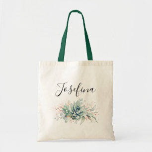 Tote Bag Succulentes et nom de script élégant
