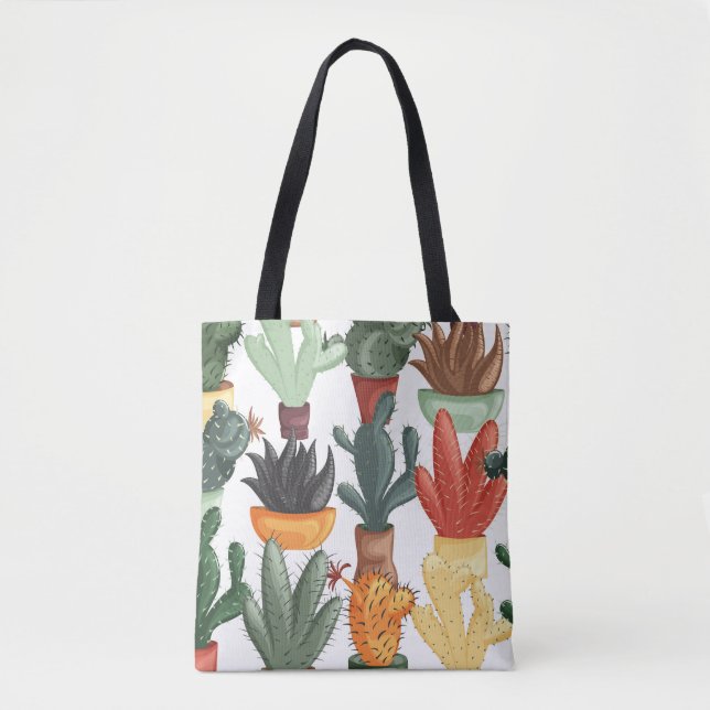 Tote Bag Succulents, cactus : mignon motif floral. (Devant)