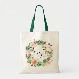 Tote Bag Succulents Floral Blush Peach Verdure