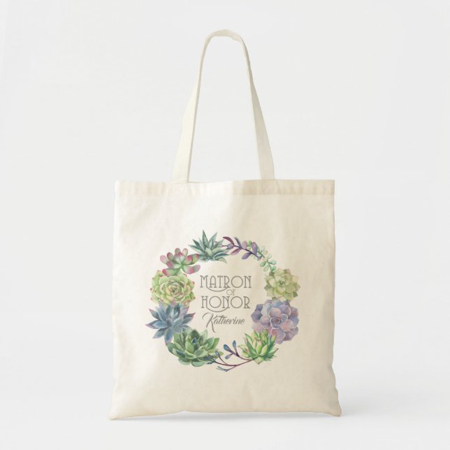 Tote Bag Succulents Wreath Matron d'honneur ID517 (Devant)