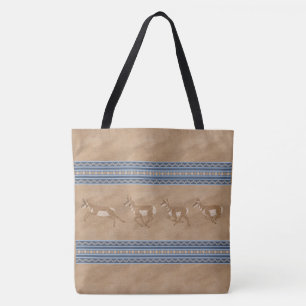 Tote Bag Sud-ouest Pronghorn Antelope Herd Bordure bleue