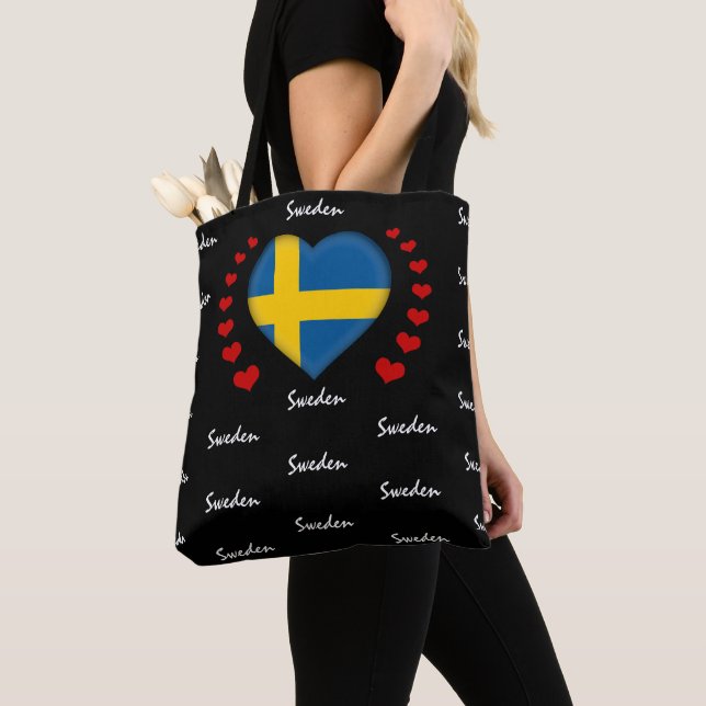 Tote Bag Suède Drapeau & Coeur, Suède Mode / Sport (De près)
