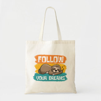 Tote Bag Suivez Vos Rêves Paresseux Endormi Art Rétro Drôle