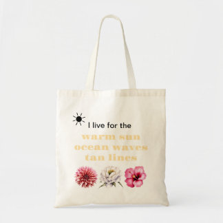 Tote Bag Summer Beach Bag with Flowers and Sun