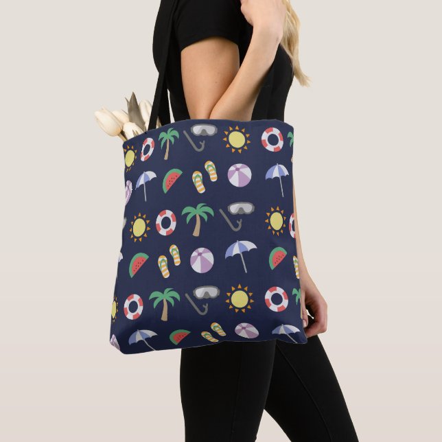 Tote Bag Summer Beach Vacances Motif bleu (De près)