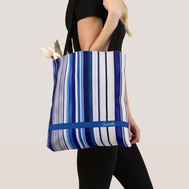 Tote Bag Summer Navy Blue Boat Collection de rayures tendan (De près)