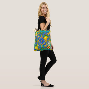 Tote Bag Summer , Sicilian tiles ,citrus,oranges,majolica