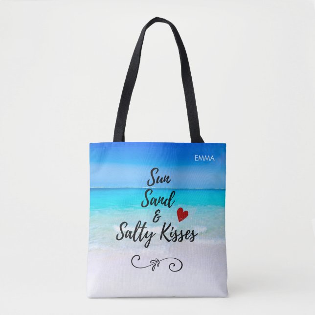 Tote Bag Sun Sand and and Salty Kisses Tropical Beach (Devant)
