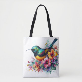 Tote Bag Sunbird Watercolor Floral Art