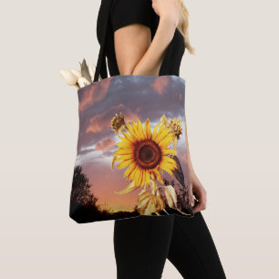 TOTE BAG SUNFLOWER AND SUMMER SUNSET WITH PINK CLOUDS