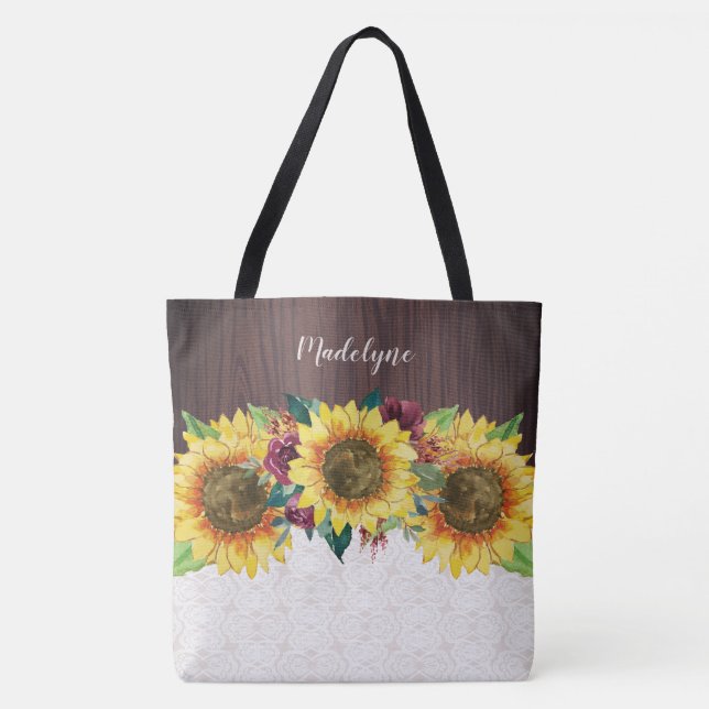 Tote Bag Sunflower Bourgogne Rose Lace Rustique Personnalis (Devant)