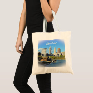 Tote Bag Sunny Cleveland River Skyline