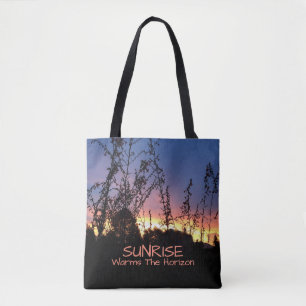 Tote Bag Sunrise Between Wildflower Silhouettes Reusable