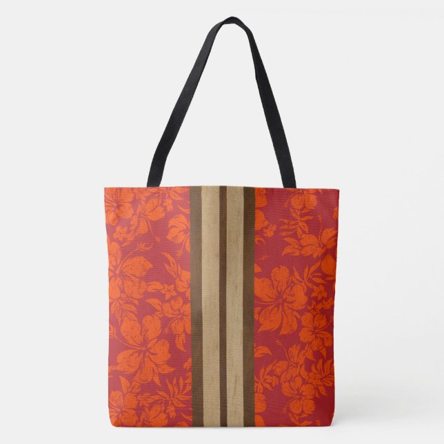 Tote Bag Sunset Beach Faux Wood Stripe Hawaiian Beach Bag (Devant)