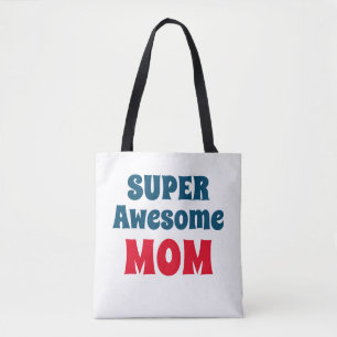 Tote Bag Super Awesome Maman Citer Typographie Rouge et Ble