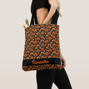 Tote Bag Super Citrouille et arc-en-ciel Halloween Floral